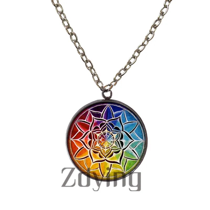 Zdying Mandala Statement Necklace Glass Cabochon Necklaces & Pendants Zen Yoga Pattern Buddhism Chakra Jewellery HM024