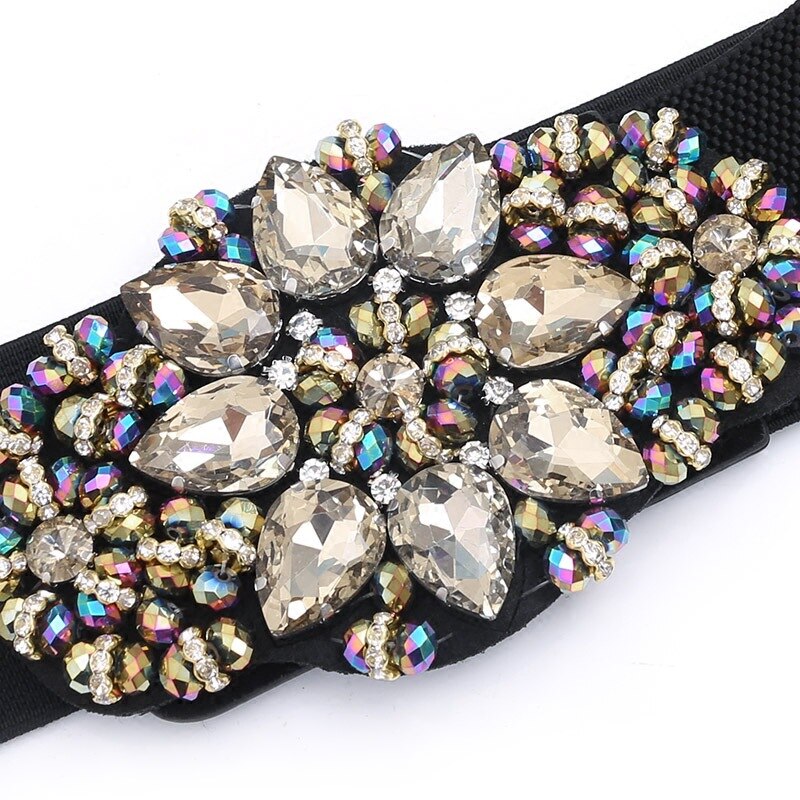 KASURE Luxury Shiny Diamond Wide Waist Belt For Woman Rhinestone Elastic Waistband Ladies Colorful Crystal Dress Decoration