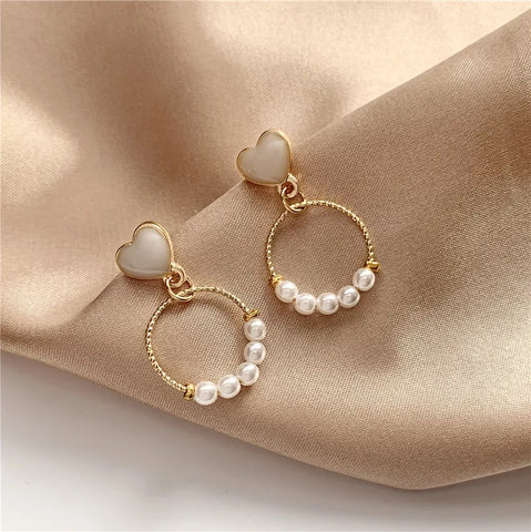 Fashion earrings Popular geometrical circle earrings female temperament pure fresh sweet heart pearl earrings for women jewelry