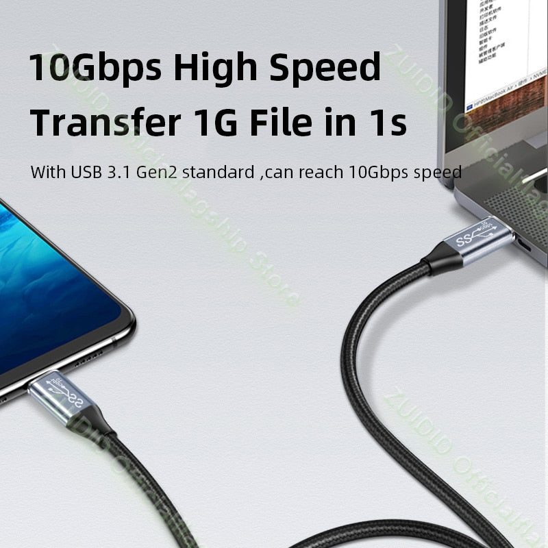 USB Type C to USB C 3.1 Gen2 10Gbps Cable PD 100W 5A QC4.0 3.0 Fast Charging Cable For MacBook 4k 60Hz Type C Video Cable 1/2/3M