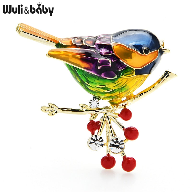 Wuli&amp;baby 2021 Multicolor Bird Brooch Pins Quality Enamel Ainmal Brooches New Year Designer Jewelry Gift Pyrrhula pyrrhula