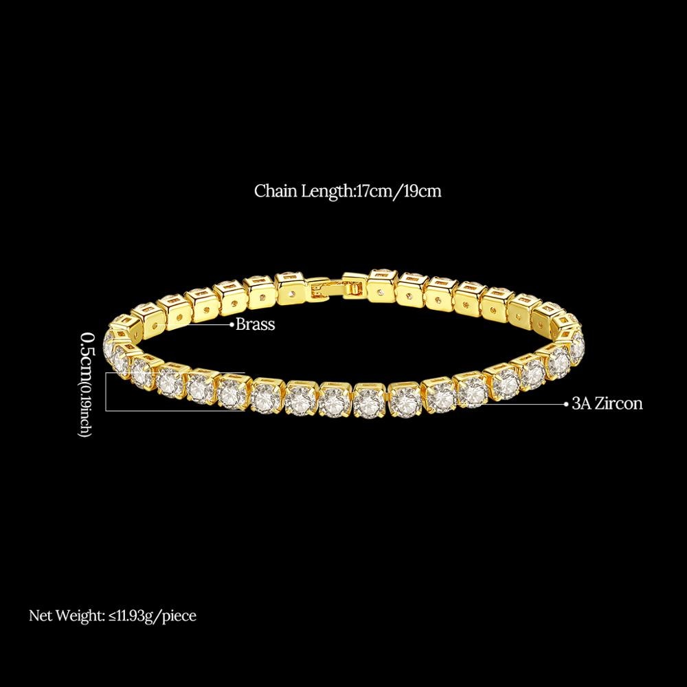 JINSE Gold Color Cubic Zirconia Tennis Bracelets For Men Women Fashion Jewelry Crystal Bracelet Bangle Pulseira Feminina