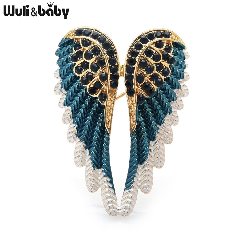 Wuli&amp;baby Classic Rhinestone Angel Wings Brooch Pins 3 Colors 2021 Sparkling Jewelry Gift Feather Designer Brooches