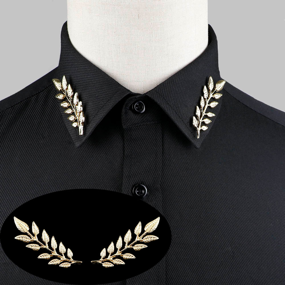 1 Pair Trendy Suit Shirt Collar Pin Tree Leaf Dragon Leopard Hollowed Triangle Crown Brooches For Men Women Daily Wear Accessory