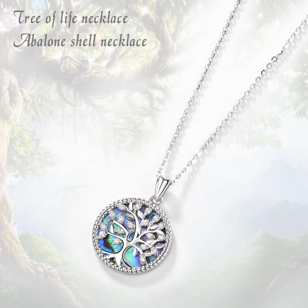 EUDORA 925 Sterling Silver Tree Of Life Pendant Crystal Leaf Blue Mother of Pearl Necklace Women Fine Jewelry Gift with Box D170