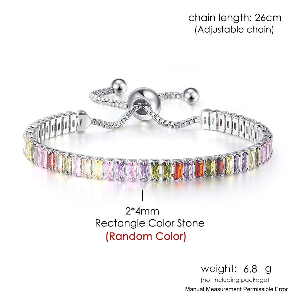 Adjustable Multicolor Tennis Bracelets For Women Ladies Wedding Rainbow Colorful Zircon Charm Bracelet Hand Chain Jewelry DZH043