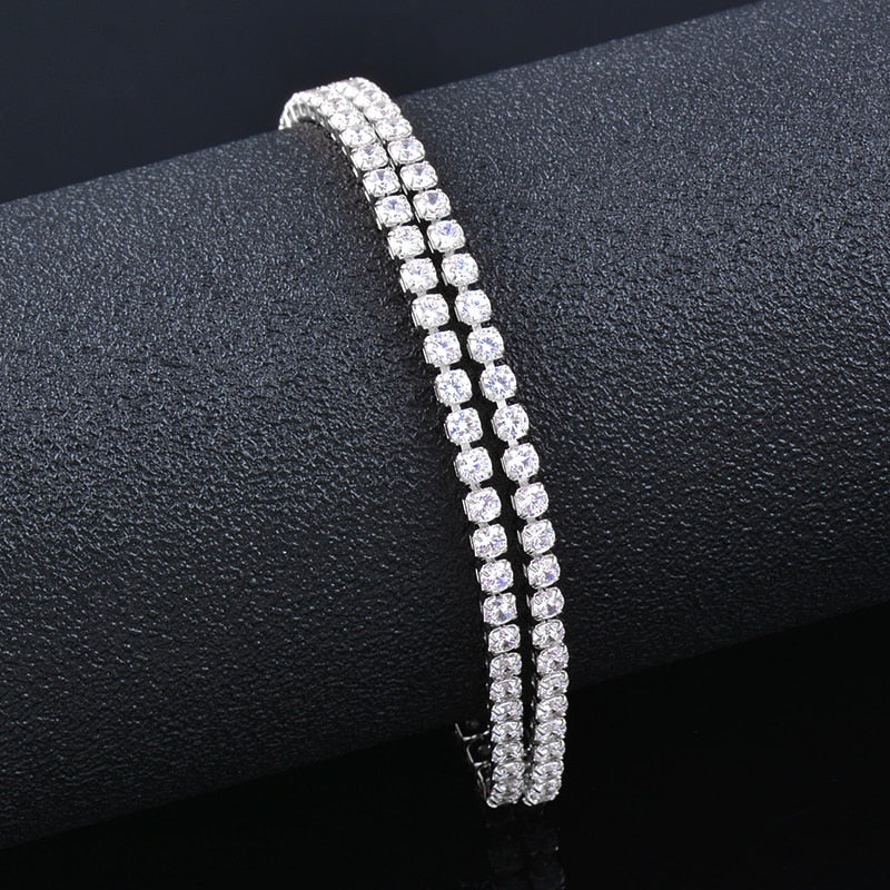 SINLEERY 16CM Round AAA Cubic Zirconia Tennis Bracelet For Women Rose Gold Silver Color Bridal Wedding Jewelry ZD1 SSF