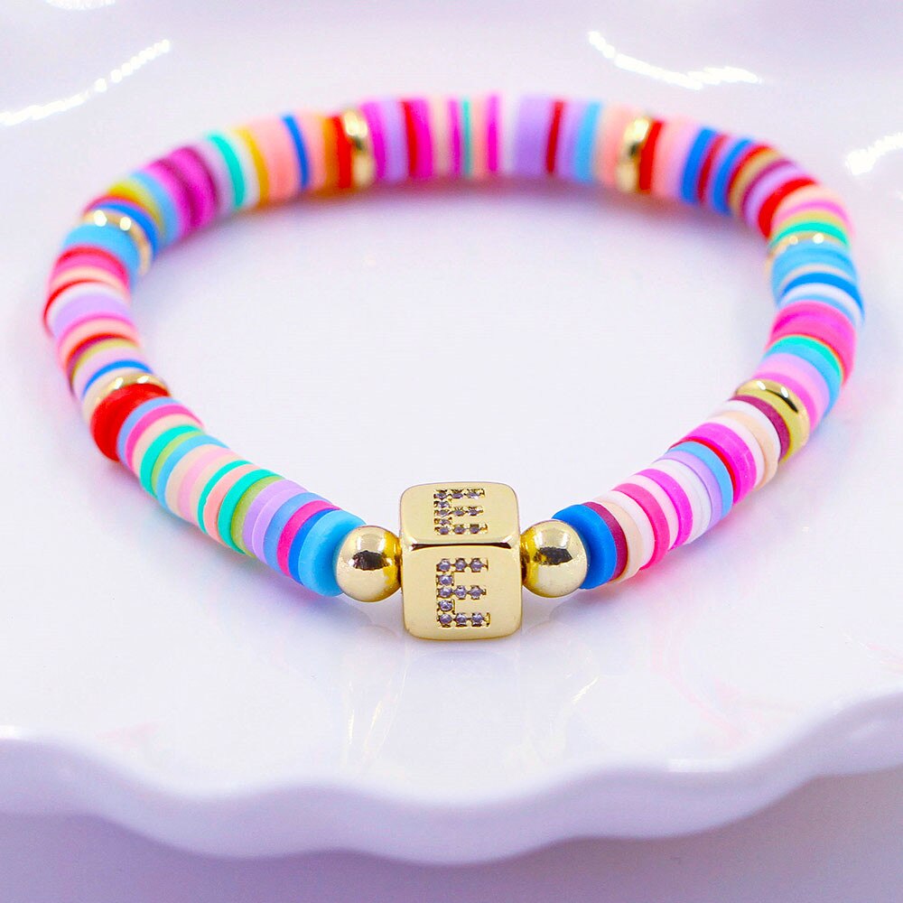 New Fashion A-Z Initial Letter Bracelet Men Copper Pave Zircon 26 Alphabet Name Charm Bracelet For Women Femme Colorful Jewelry