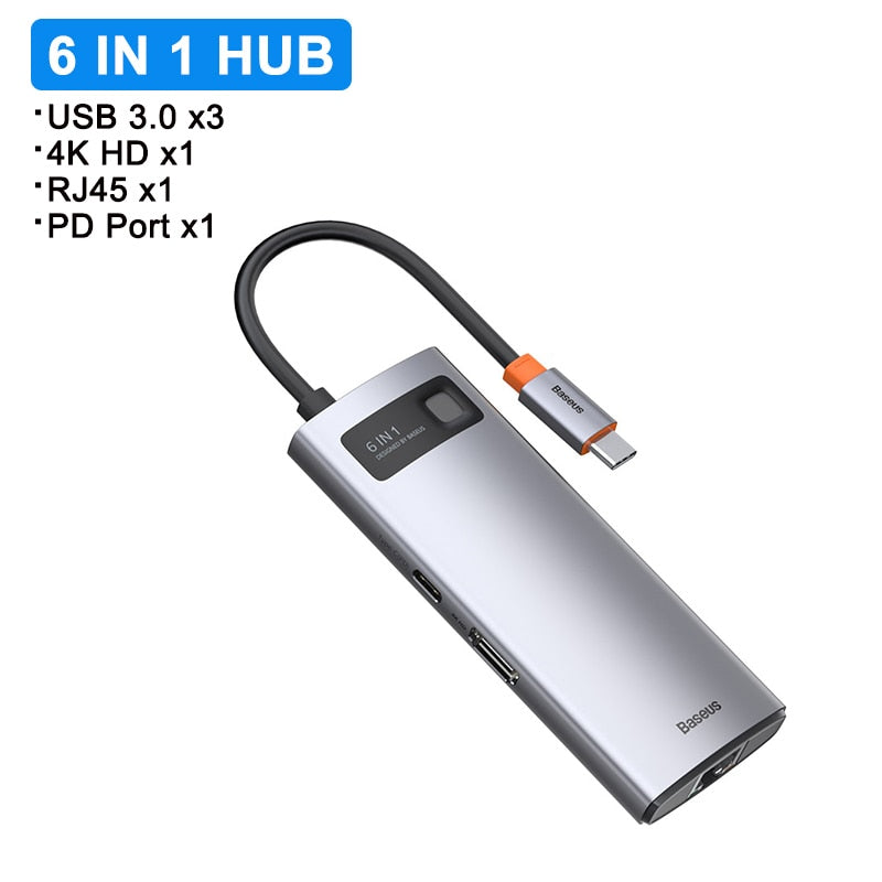 Baseus USB C HUB to HDMI-compatibe Adapter RJ45 Card Reader USB 3.0 PD 100W Type C Docking Station For Macbook Pro Surface iPad