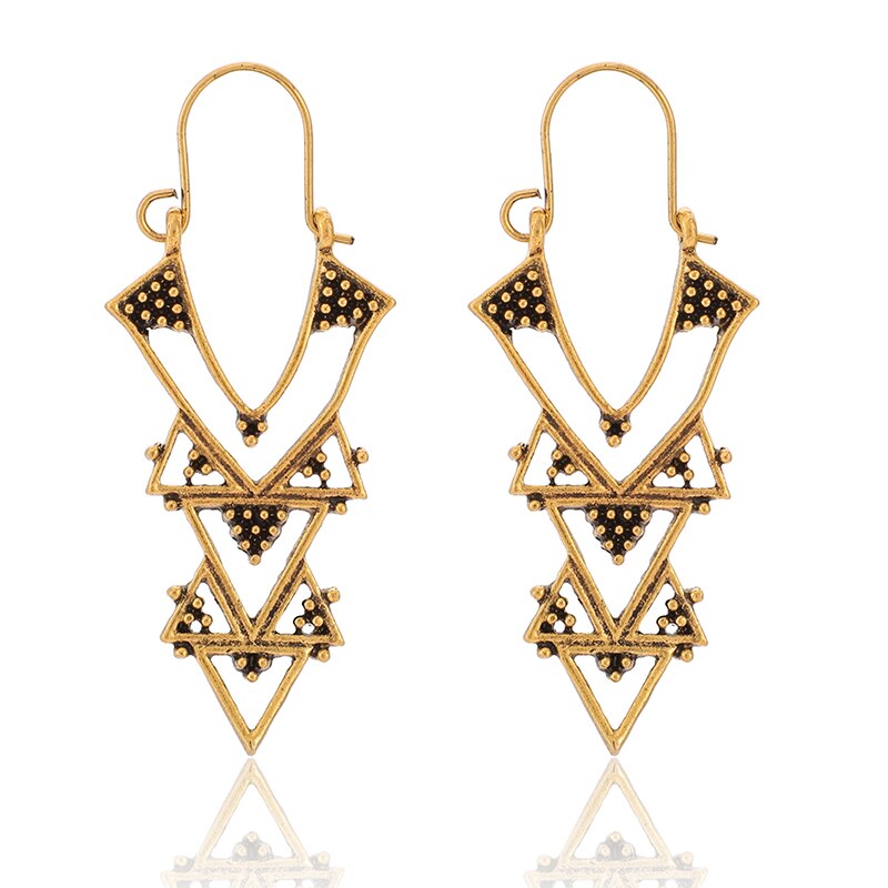 HuaTang Vintage Gold Silver Color Drop Earrings for Women Boho Geometric Carved Earrings Female Indian Ethnic Jewelry brincos