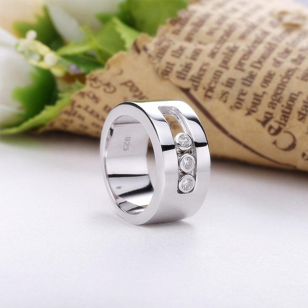 Women Silver Ring. Authentic 925 Sterling Silver Move Stone Wedding Rings For Women Engagement Sterling Silver Luxury Jewelry.