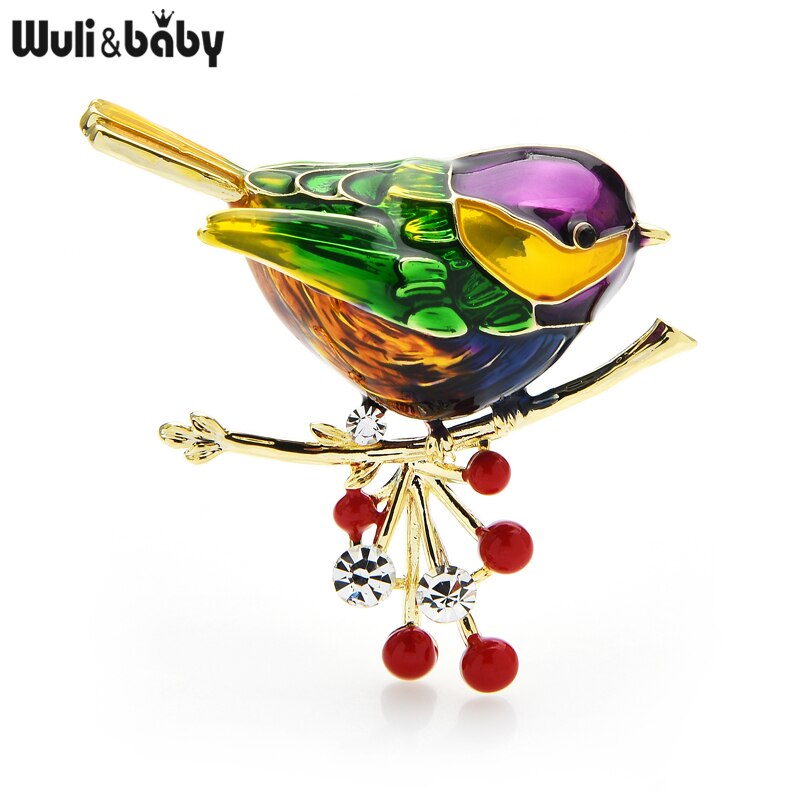 Wuli&amp;baby 2021 Multicolor Bird Brooch Pins Quality Enamel Ainmal Brooches New Year Designer Jewelry Gift Pyrrhula pyrrhula