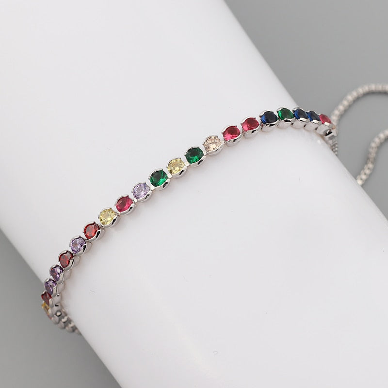 Gold filled baguette cubic zirconia bracelet for women men luxury jewelry rainbow cz tennis gorgeous trendy bangle girls gift