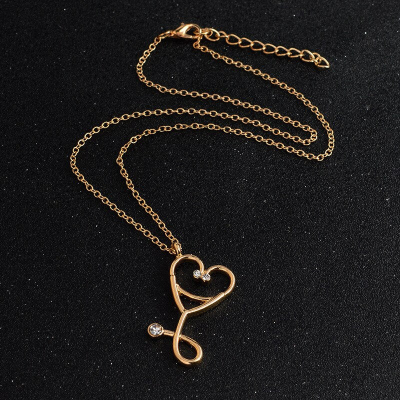 Stethoscope Necklace For Women Heart Stethoscope Pendant With Rhinestone Necklaces Nurse Doctor Graduation Medical Jewerly Gift