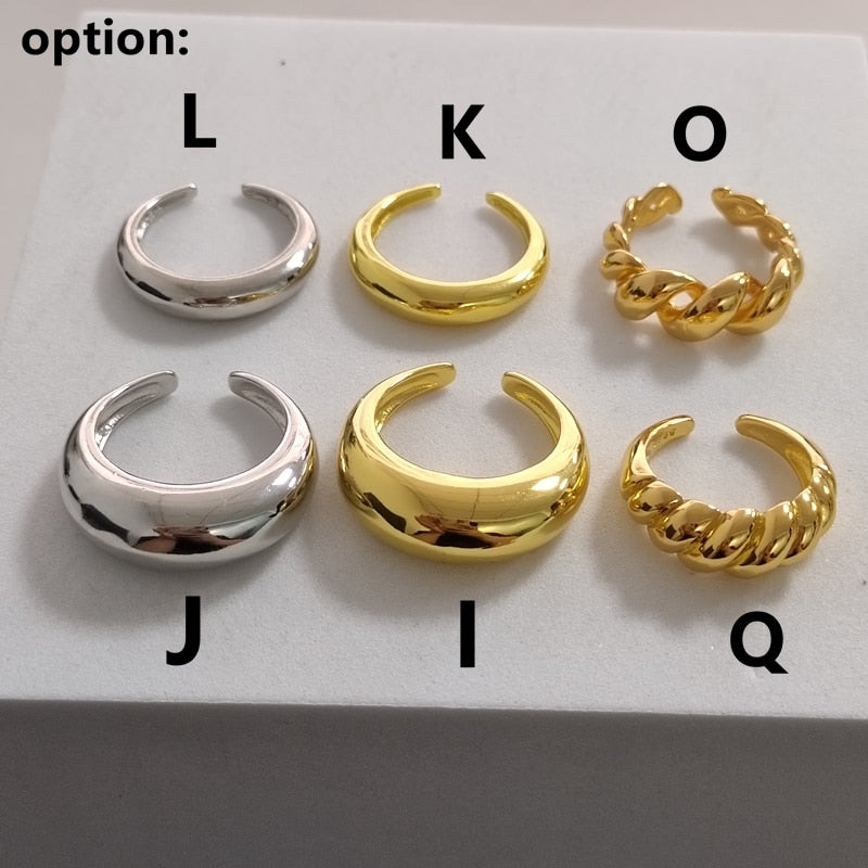 HUANZHI 2020 Gold Color Silver Color Metal Minimalist Glossy Wide Open Rings Geometric Finger Rings for Women Men Jewelry