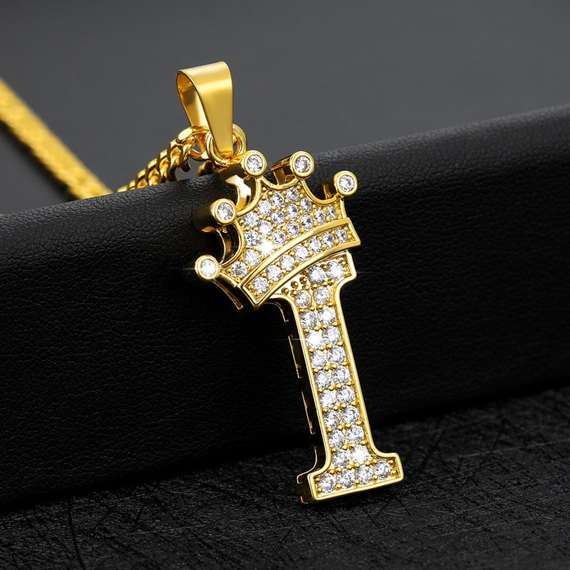 Crystal Zircon Alphabet Pendant Necklaces For Women Men Crown Initial Letter Necklace Hip Hop Chain Jewelry Collier Bijoux