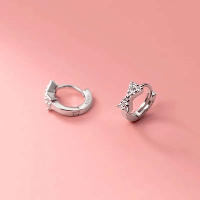 Baby Princess 925 Silver Cute Bowknot Shiny Zircon Loops Huggies Butterfly Hoop Earring For Child Kids Girl Gift Jewelry Aretes