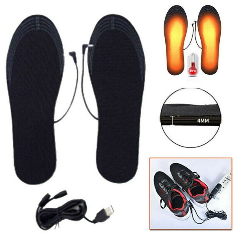 Women Men USB Heated Shoe Insole Electric Foot Heater Winter Outdoor Camping Hiking Cycling Feet Warmer Heating Insoles Washable