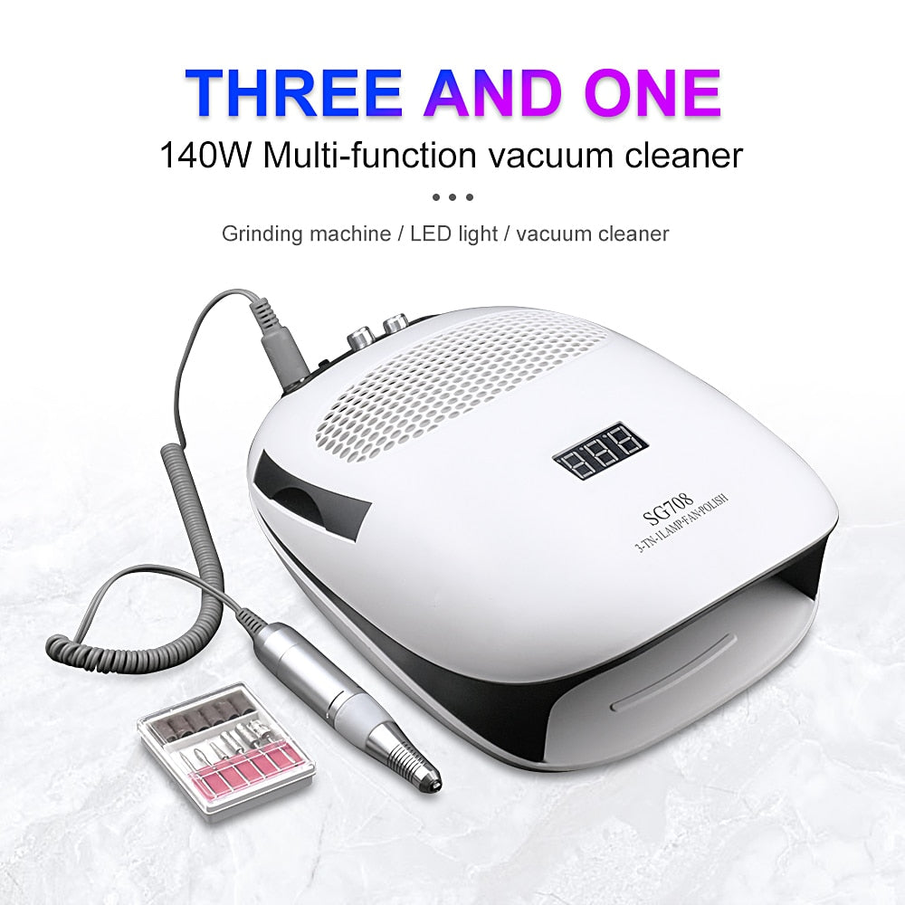 140W 3 IN 1 Nail Lamp Dryer Electric Nail Drill Machine With Nail Dust Suction Collector Vacuum Cleaner Nail Art Equipment