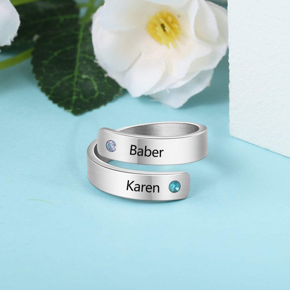 Personalized Mothers Rings Custom Name Birthstone Wrap Rings for Women Engraved Jewelry Anniversary Gifts for Mom