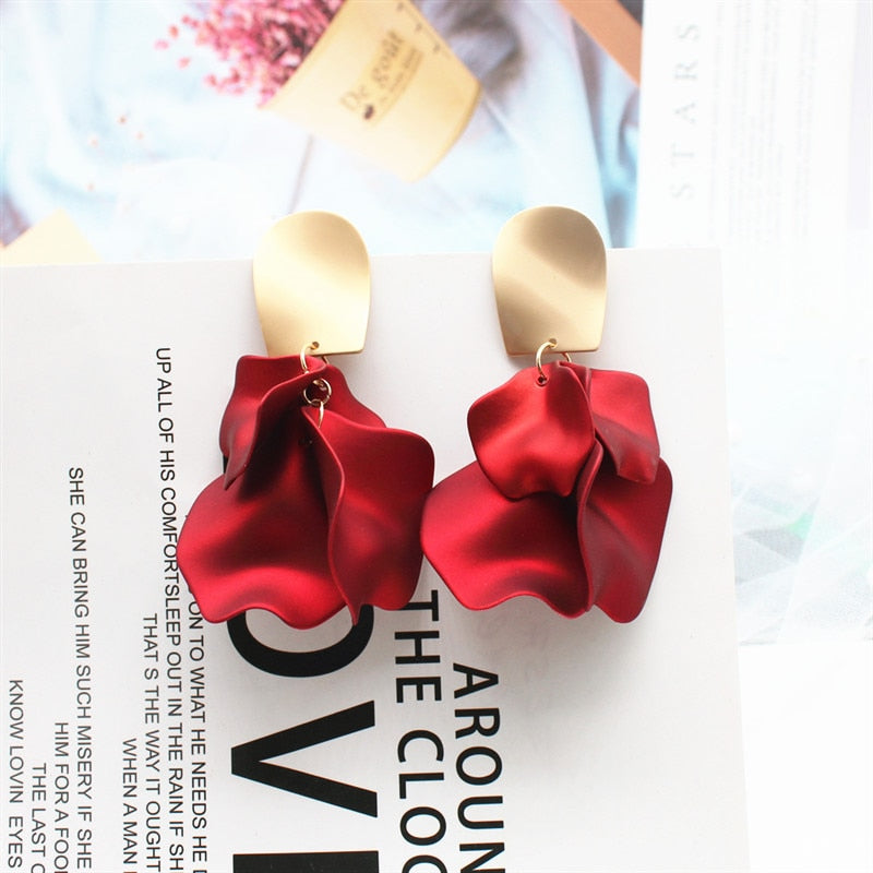 2019 hot fashion exaggerated earrings personality red rose petals long earrings beach party holiday earrings for women