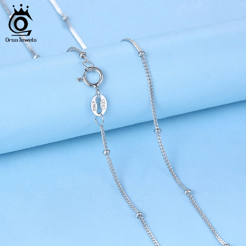 ORSA JEWELS Italian 925 Sterling Silver Side Chain Necklace with 2.0mm Ball Bead Sterling Silver Necklaces Chains Jewelry SC22