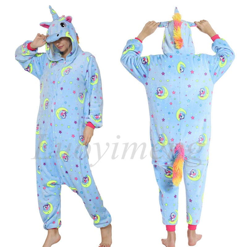 Kigurumi Unicorn Pajama Stitch Adult Animal Onesie Women Men Couple Pajamas Winter Pijamas Suit Panda Sleepwear Flannel Pyjamas