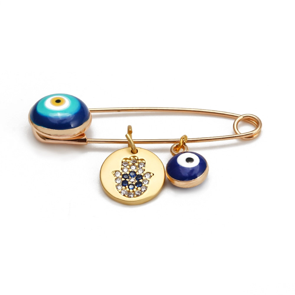 Lucky Eye Blue Turkish Evil Eye Brooch Pin for Women Men Dropping Oil Flower Crown Star Hamsa Hand Charm Fashion Jewelry BD52