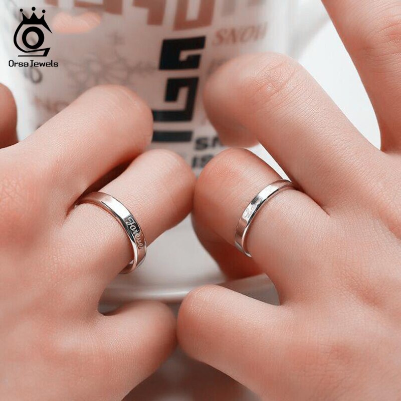 ORSA JEWELS 100% Real 925 Sterling Silver Women Rings Simple Korean Style Finger Ring Men Wedding Band Fine Jewelry Gift OSR73
