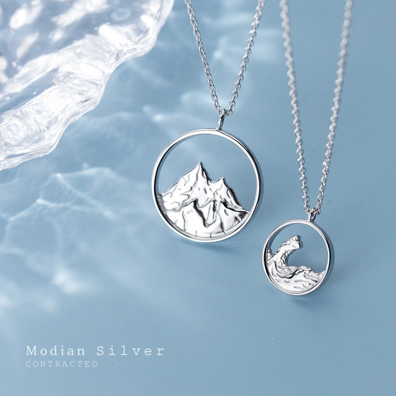 MODIAN Fashion 925 Sterling Silver Couple Necklace for Men Women Romantic Mountain Sea Pendant Necklace Fashion Fine Jewelry