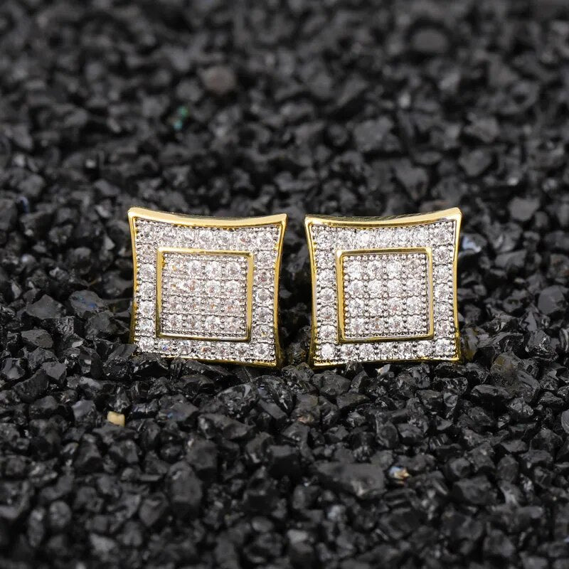 TOPGRILLZ Hip Hop Gold Silver Color Earrings Men Iced Cubic Zircon Micro Pave CZ Square Shape Stud Earrings For Women Jewelry