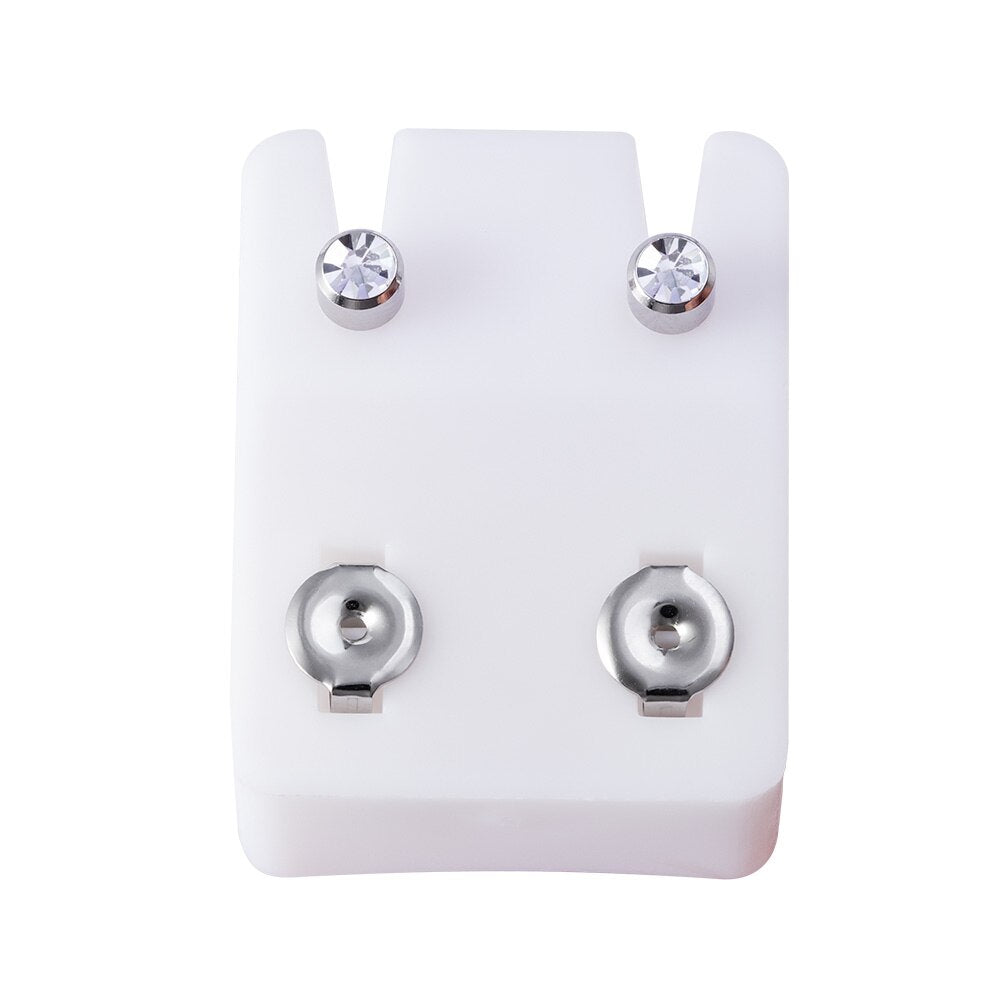 Birthstone CZ Ear Stud Earrings in Two Pieces with Gold Plated Steel or Stainless Steel Backs.