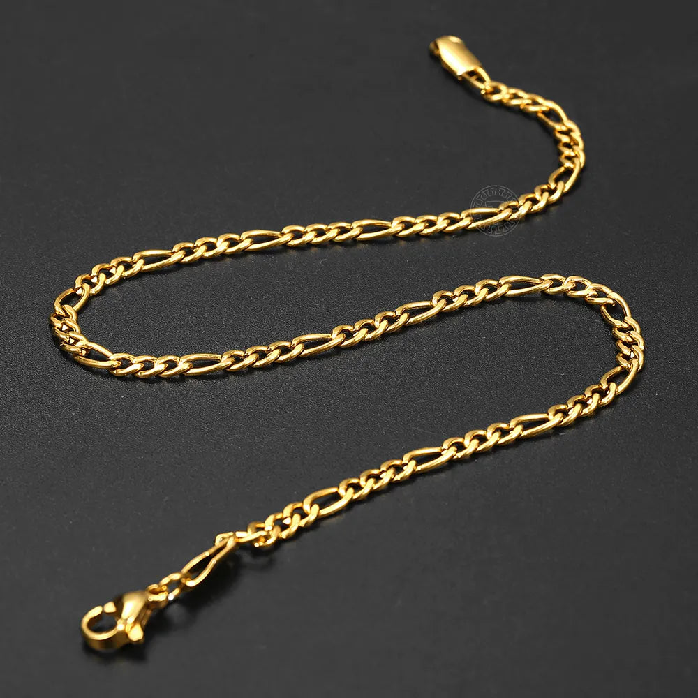 Simple Link Chain Anklet for Women Unisex Stainless Steel Rope Figaro Curb Link Leg Chain Bracelets Summer Jewelry 10inch KAM01B