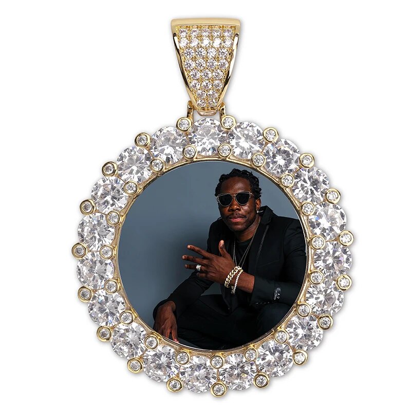 Custom Photo Memory Medallions Solid Pendant Necklace With Tennis Chain Hip Hop Jewelry Personalized Cubic Zircon Chains Gift