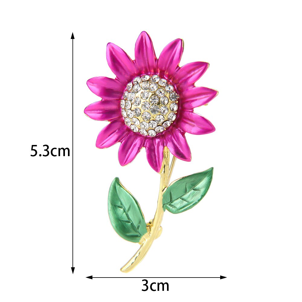 1Pcs Sunflower Enamel Brooch Delicate Yellow Purple Elegant Women Girls Rhinestone Lapel Pin Clothes Accessories Gift Jewelry