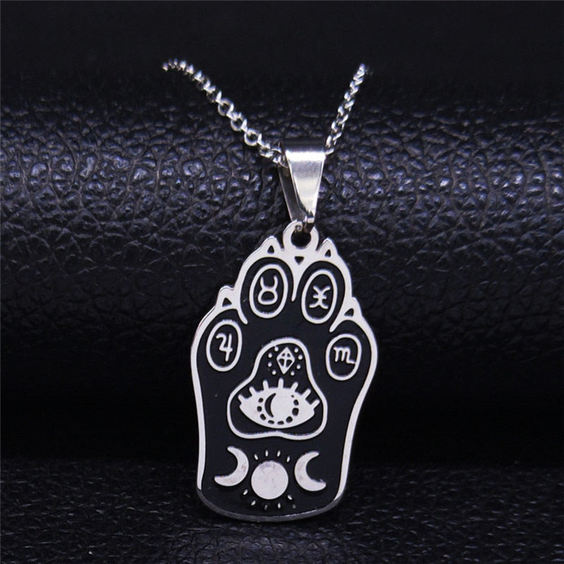 Moon Sun Pentagram Stainless Steel Witch Magic Necklace Witchcraft Spell Book Necklace Triple Moon Goddess Jewelry joyas N1906S2