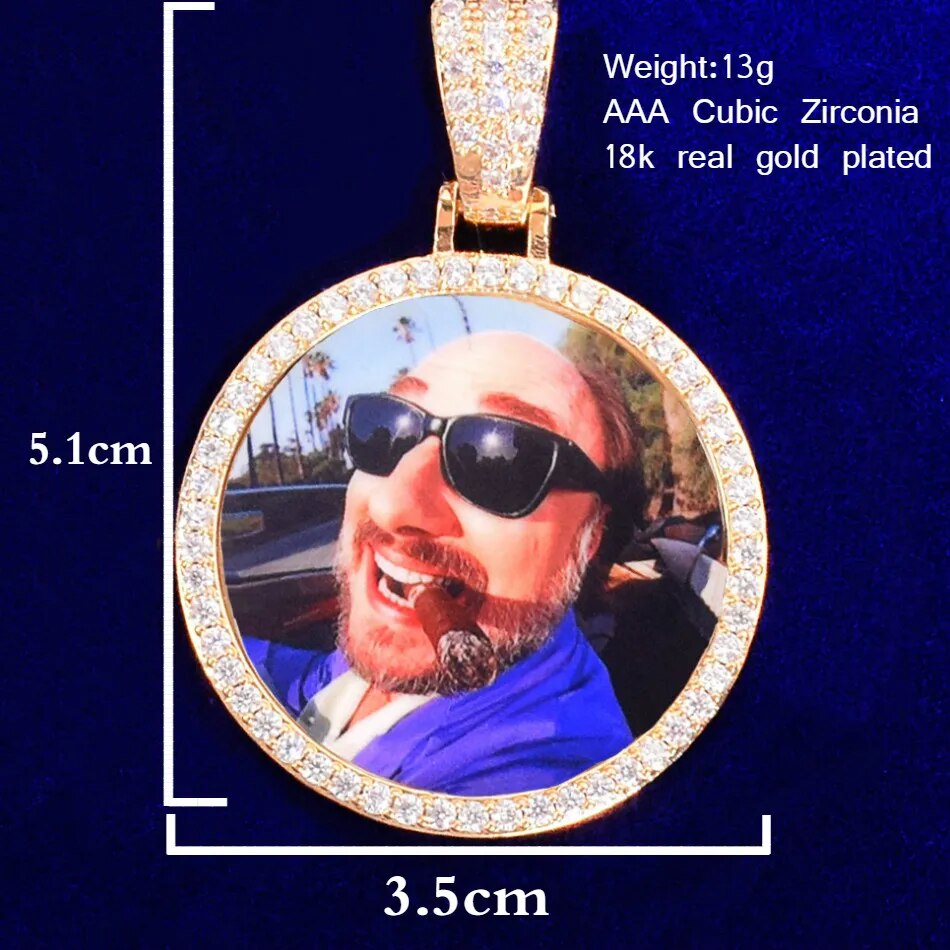 Bubble Letter Custom Photo Necklace for Men Personalized Medallions Picture Pendant Solid Back  AAAA Zircon Hip Hop Jewelry