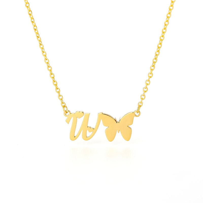 Butterfly Initial Necklace For Women Stainless Steel Gold Color A-Z Letter Necklace Pendant Bijoux Femme 2020 Boho Jewelry Gift