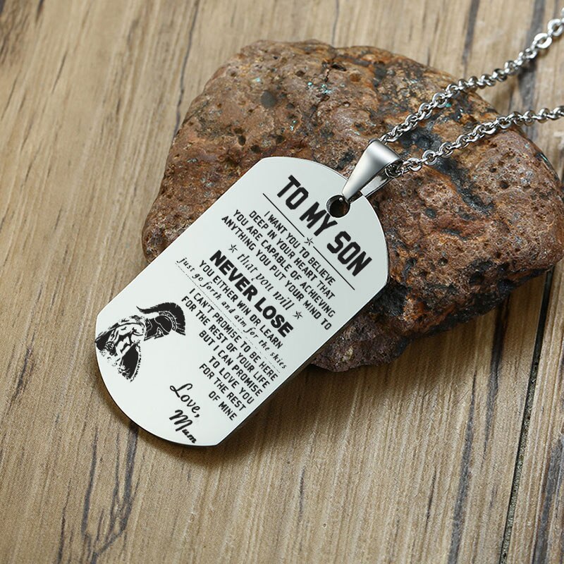 Minimalist Stainless Steel Dog Tag Pendant Necklace Customize Name Dad To My Son Personalized Family BFF