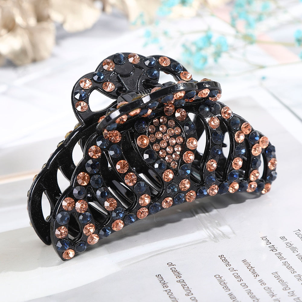 AWAYTR Large Size Women Vintage Rhinestone Hair Claw Crab Clips Crystal Clamps Hairpin Bow Knot Hair Clip Hair Accessories Girls