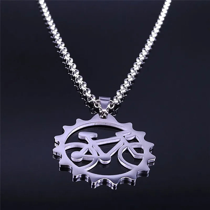 Fashion Bicycle Stainless Steel Chain Necklace Women Bike Cycling Necklaces Pendants Jewelry pingente bicicleta N2654S01