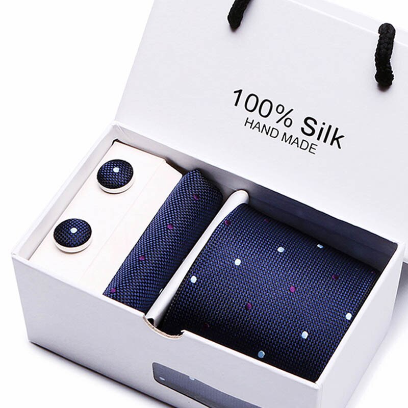 Joy alice New Men's Tie Hanky Cufflinks Set With Gift Box Red polka dot Fashion Ties For Men Wedding Business Party Groom SB43