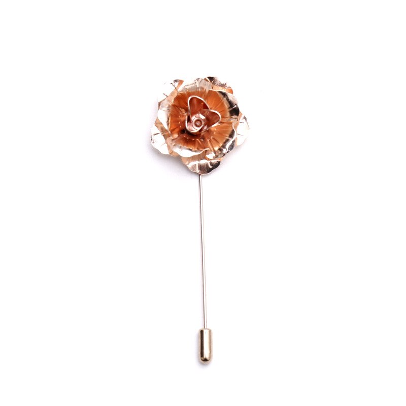 Vintage Metal Rose Flower Lapel Brooch Pin for Men Groom Wedding Party Banquet Suit Decoration Boutonniere Corsage Pin Golden