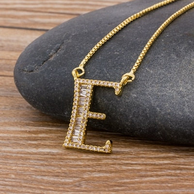 Luxury Gold Color A-Z 26 Letters Necklace CZ Pendant for Women Cute  Initials Name Necklace Fashion Party Wedding Jewelry Gift