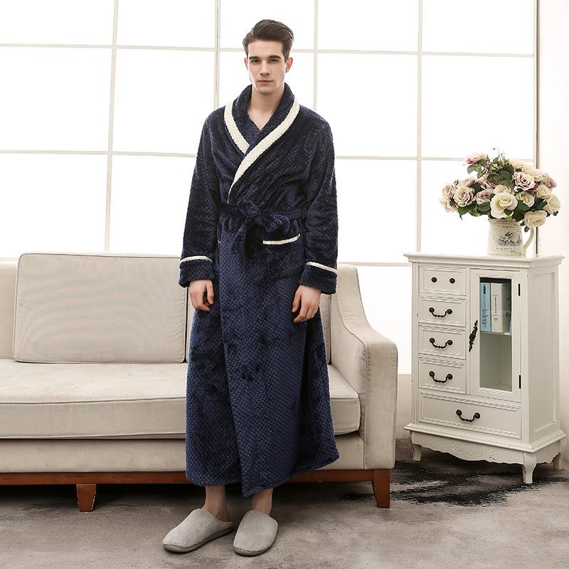 Plus Size 3XL Men Robe Winter Flannel Soft Kimono Gown Lovers Ultra Large Long Bathrobe Nightwear Thick Warm Women Sleepwear