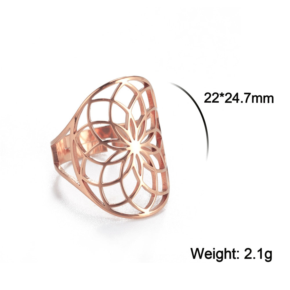 Skyrim Viking Flower of Life Ring Vintage Adjustable Stainless Steel Sacred Geometry Rings for Women Amulet Jewelry Wholesale