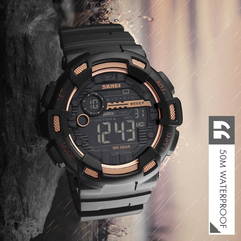 Outdoor Sport Watch Men Multifunction 5Bar Waterproof PU Strap LED Display Watches Chrono Digital Watch reloj hombre 1243