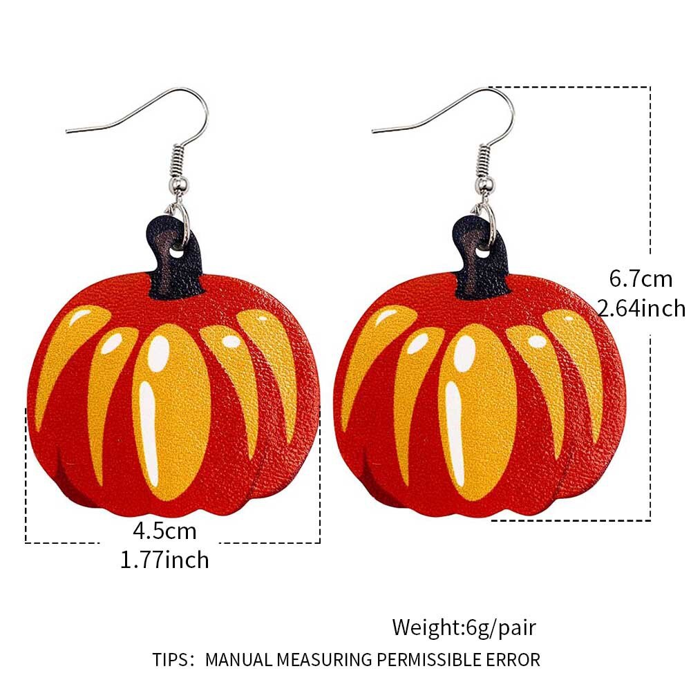 Pumpkin Maple Thanksgiving Leather Earrings Women Vintage Unique Floral Checked Print Leather Teardrop Dangle Earrings Gifts