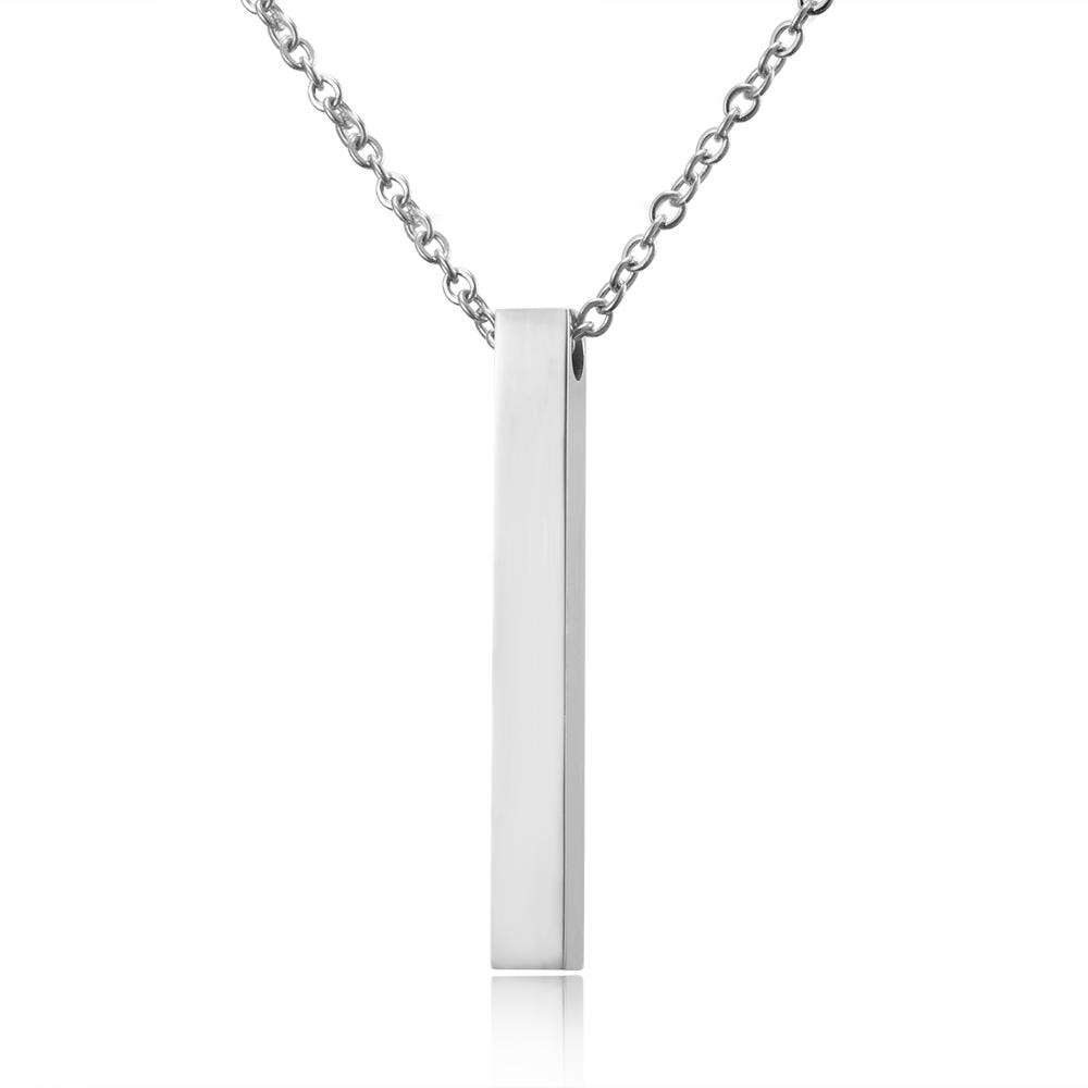 Rinhoo Four Sides Engraving Personalized Square Bar Custom Name Necklace Stainless Steel Pendant For Women/Men Birthday Gift