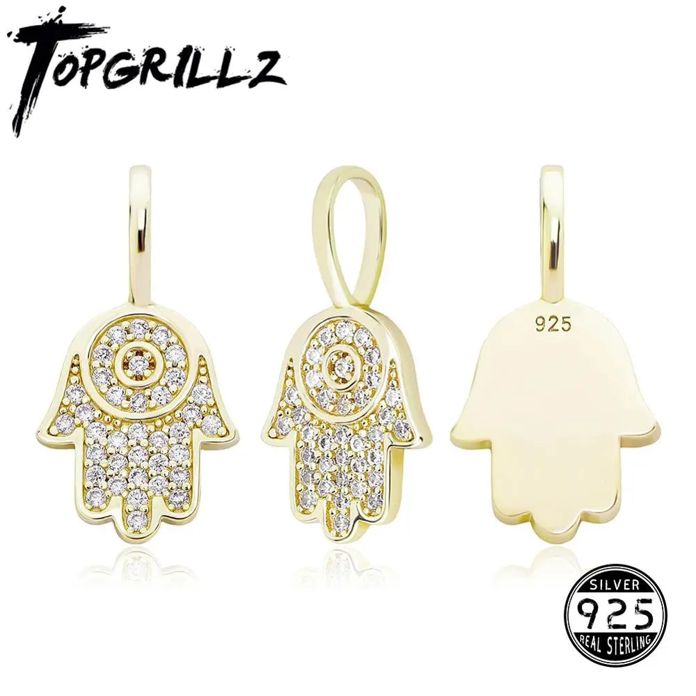 TOPGRILLZ 925 Sterling Silver New Hand Pendant High Quality Iced Out Cubic Zirconia Hip Hop Fashion Delicate Jewelry For Gift